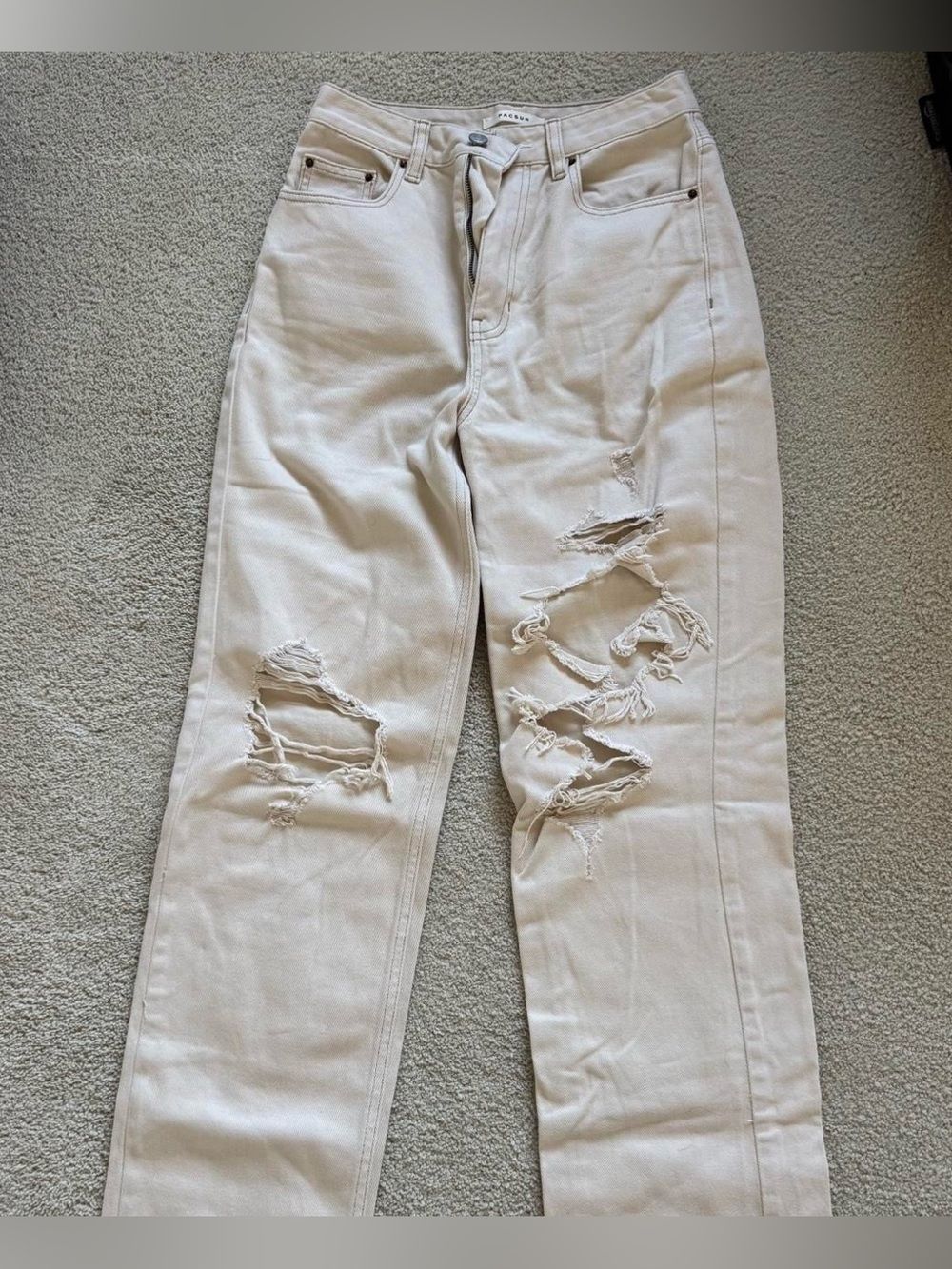 Pacsun Light Beige Distressed Jeans - High-Rise Ripped Detail